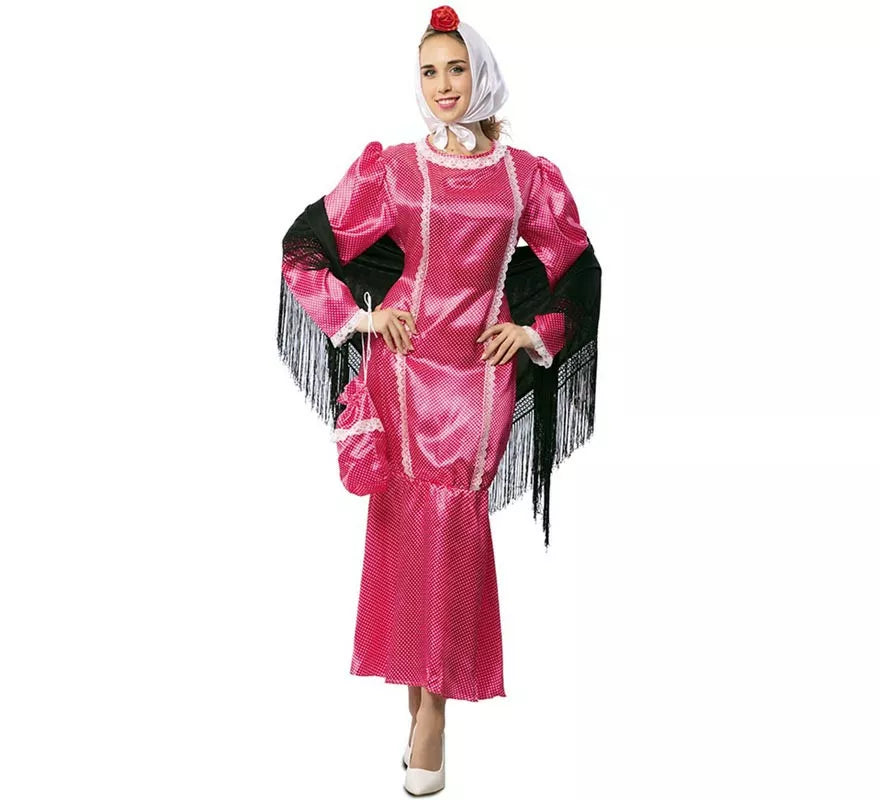 Translation missing: it.Disfraz de Chulapa vestido rosa con pañuelo para mujer