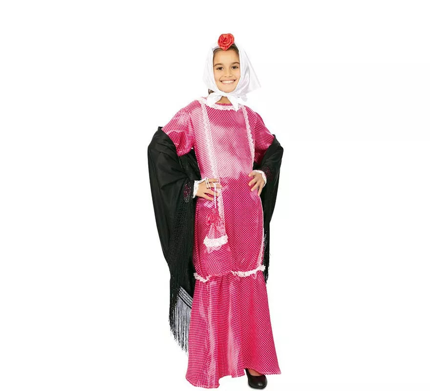 Translation missing: it.Disfraz de Chulapa vestido rosa con pañuelo para niña