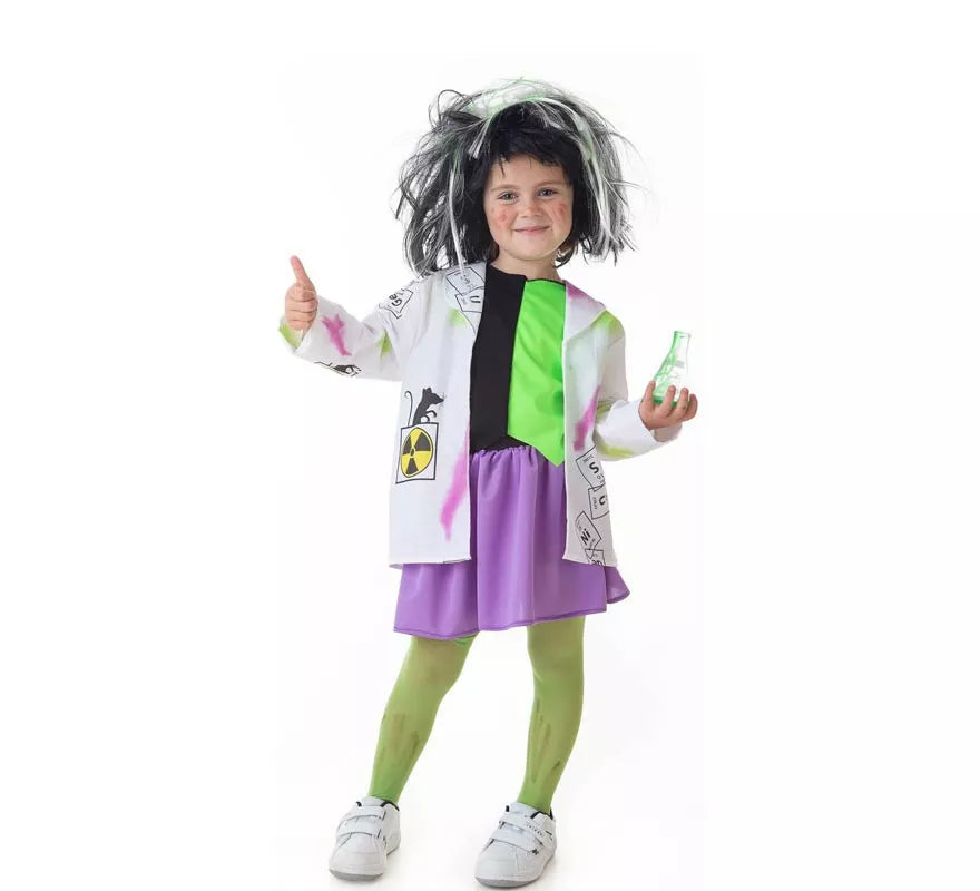 Translation missing: es.Disfraz de Científica Loca blanco y verde para niña