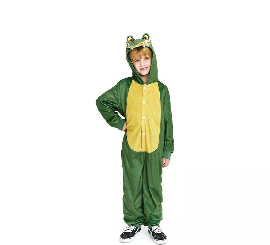 Disfraz de Cocodrilo verde y amarillo con capucha para niño