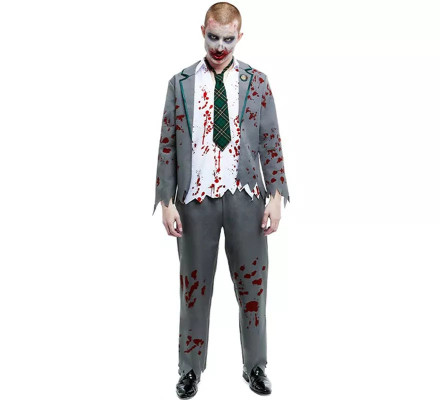 Translation missing: it.Disfraz de Colegial Zombie gris con chaqueta para hombre