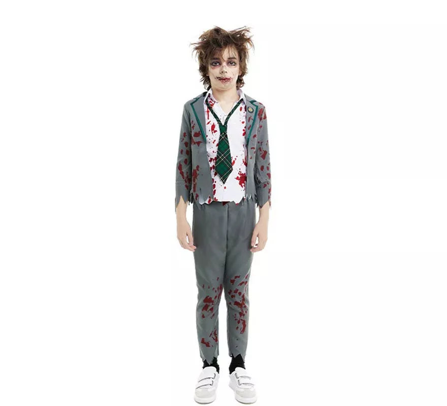 Translation missing: es.Disfraz de Colegial Zombie gris con chaqueta para niño