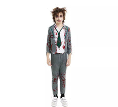 Costume da scolaro zombie grigio con giacca per ragazzi