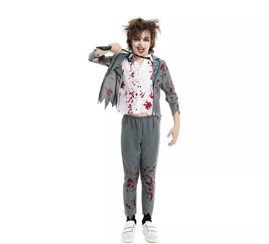 Translation missing: it.Disfraz de Colegial Zombie gris con chaqueta para niño