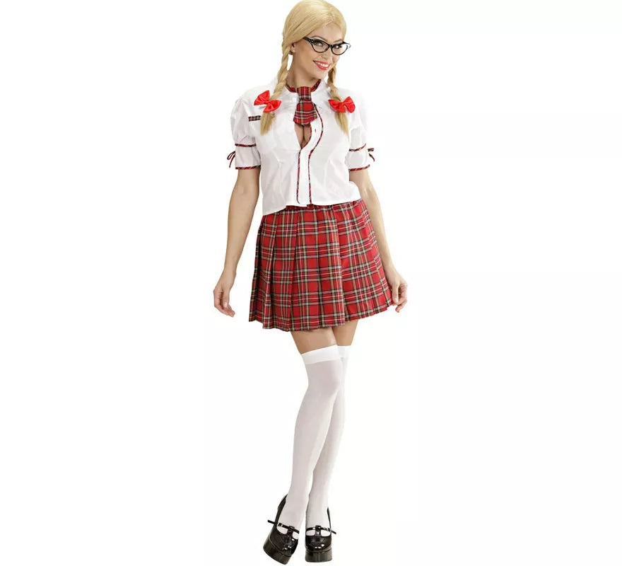 Translation missing: it.Disfraz de Colegiala blanco y rojo con corbata para mujer