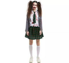 Costume da scolaretta zombie grigio con giacca per donna