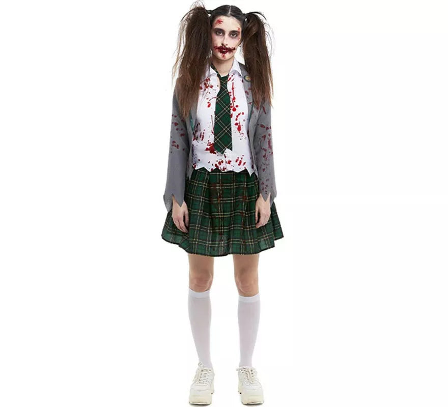 Translation missing: it.Disfraz de Colegiala Zombie gris con chaqueta para mujer