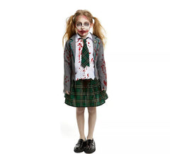 Costume da scolaretta zombie grigia con giacca per ragazze e adolescenti