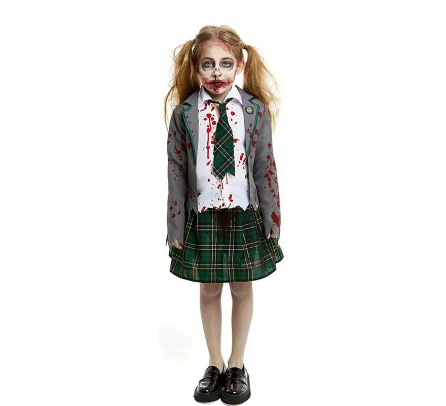 Translation missing: es.Disfraz de Colegiala Zombie gris con chaqueta para niña y adolescente