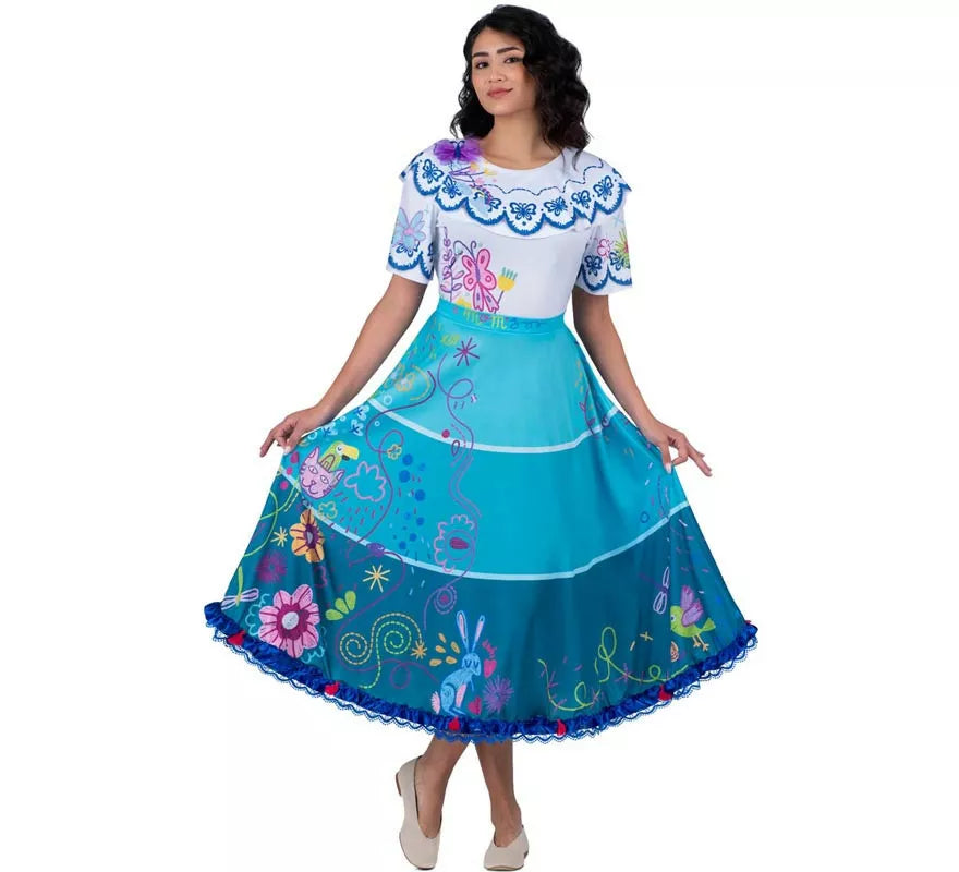 Translation missing: es.Disfraz de Colombiana azul y blanco floral para mujer
