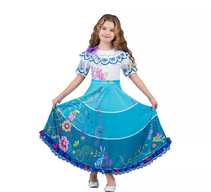 Translation missing: it.Disfraz de Colombiana azul y blanco floral para niña