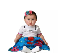 Costume colombiano floreale bianco e blu per bambina
