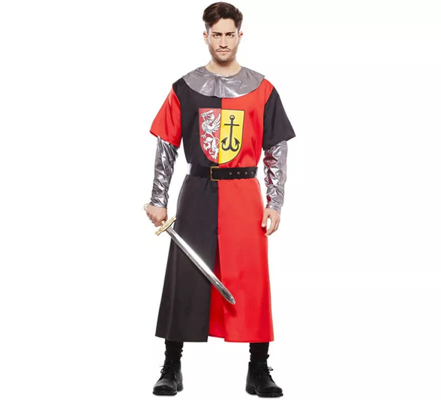 Translation missing: it.Disfraz de Cruzado Medieval Rojo y Negro para hombre