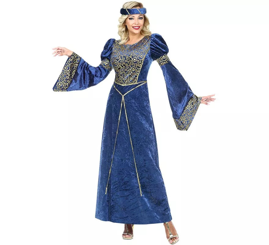 Translation missing: es.Disfraz de Dama del Renacimiento azul y dorado para mujer