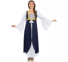 Costume da dama medievale blu e bianco per donna