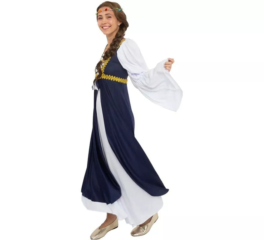 Translation missing: it.Disfraz de Dama medieval azul y blanco para mujer