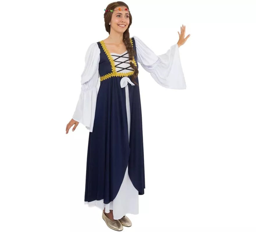Translation missing: it.Disfraz de Dama medieval azul y blanco para mujer