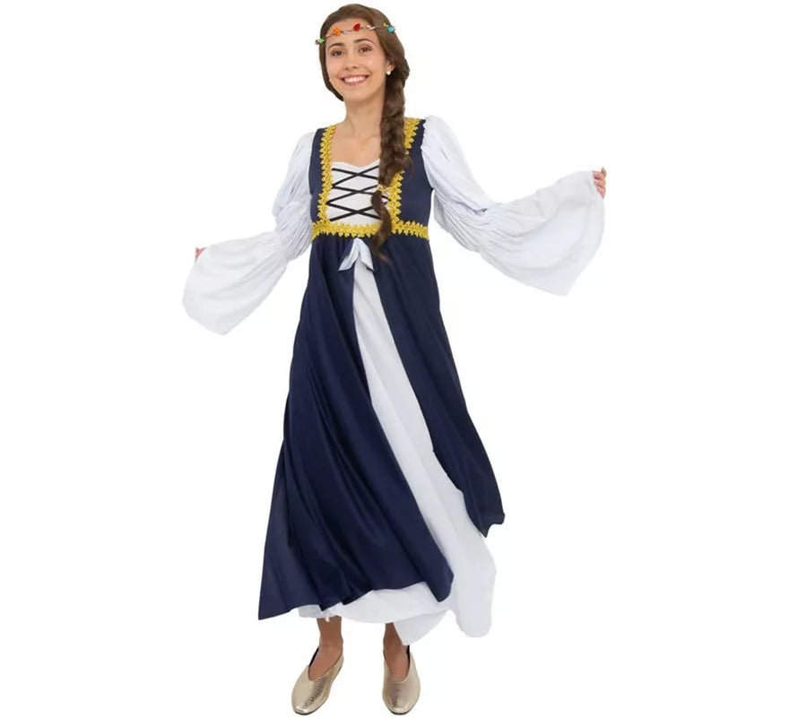 Translation missing: it.Disfraz de Dama medieval azul y blanco para mujer