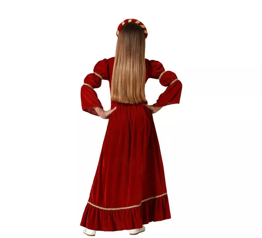 Disfraz de Dama Medieval Renacentista rojo para niña