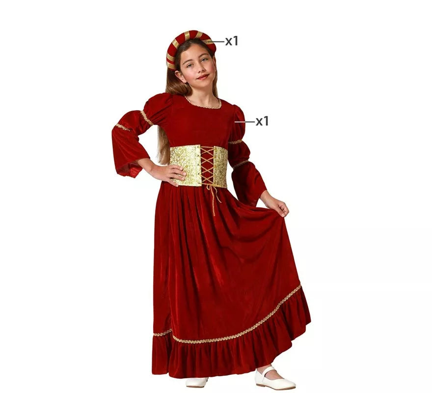 Translation missing: it.Disfraz de Dama Medieval Renacentista rojo para niña