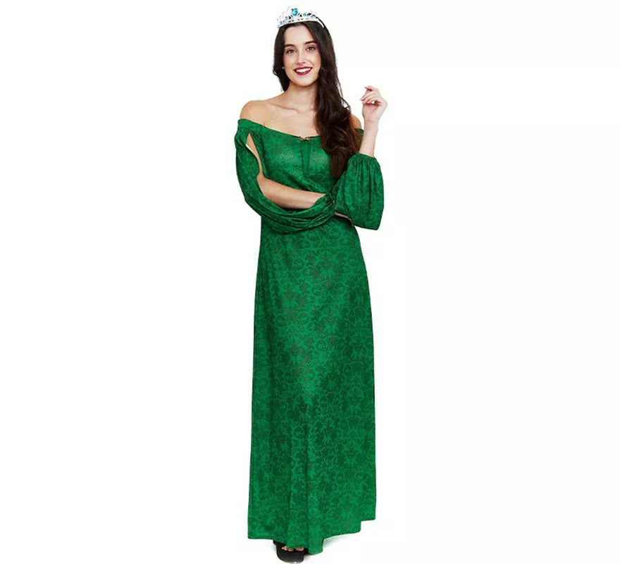 Translation missing: it.Disfraz de Dama Medieval verde estampado para mujer