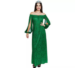 Costume da dama medievale stampato verde per donna
