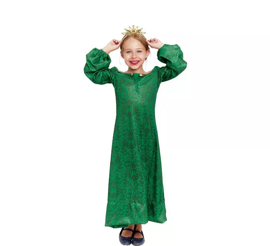 Translation missing: it.Disfraz de Dama Medieval verde estampado para niña