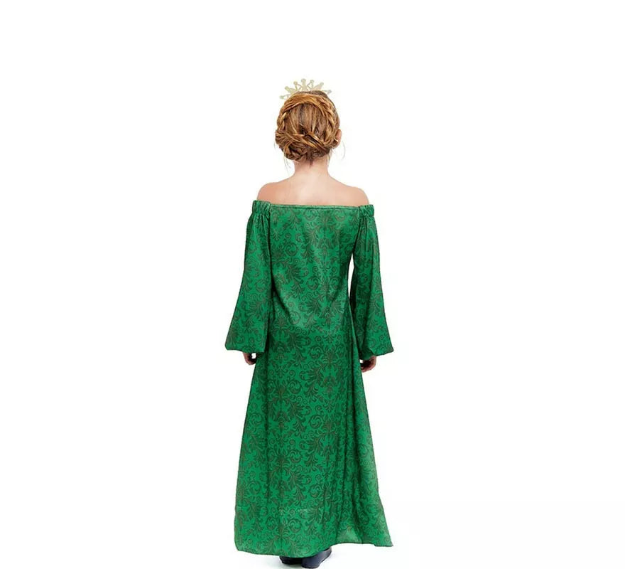 Disfraz de Dama Medieval verde estampado para niña