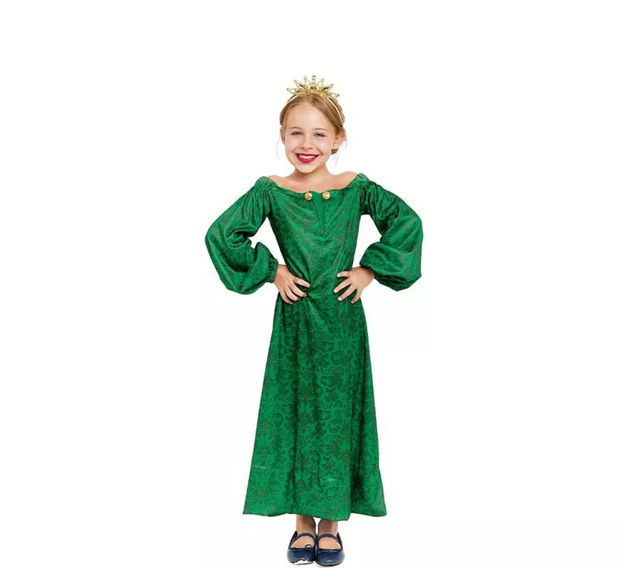 Translation missing: it.Disfraz de Dama Medieval verde estampado para niña
