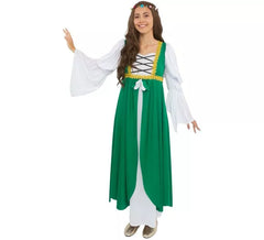 Costume da dama medievale verde e bianco per donna