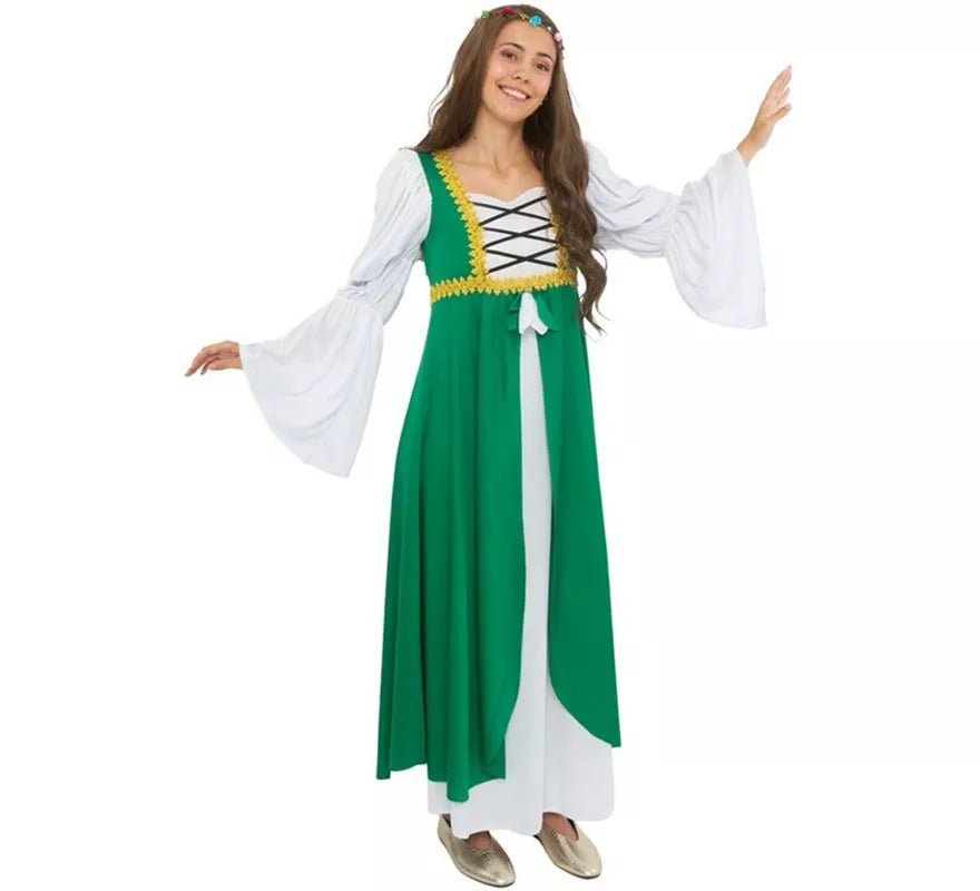 Translation missing: it.Disfraz de Dama Medieval verde y blanco para mujer