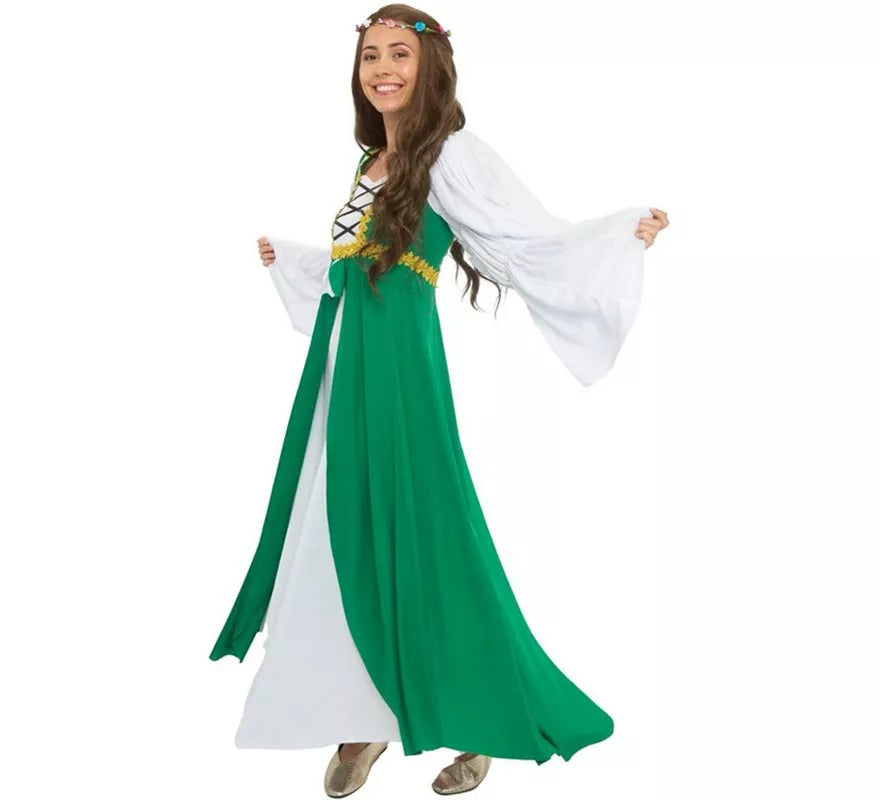 Translation missing: it.Disfraz de Dama Medieval verde y blanco para mujer