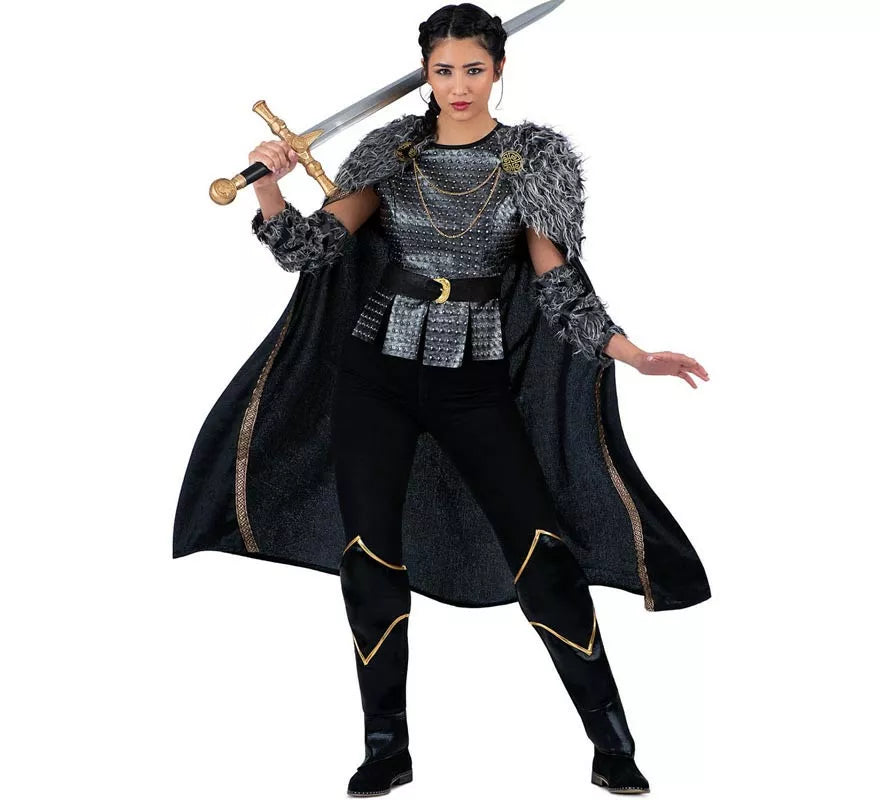 Translation missing: it.Disfraz de Dama Vikinga plateado con capa para mujer