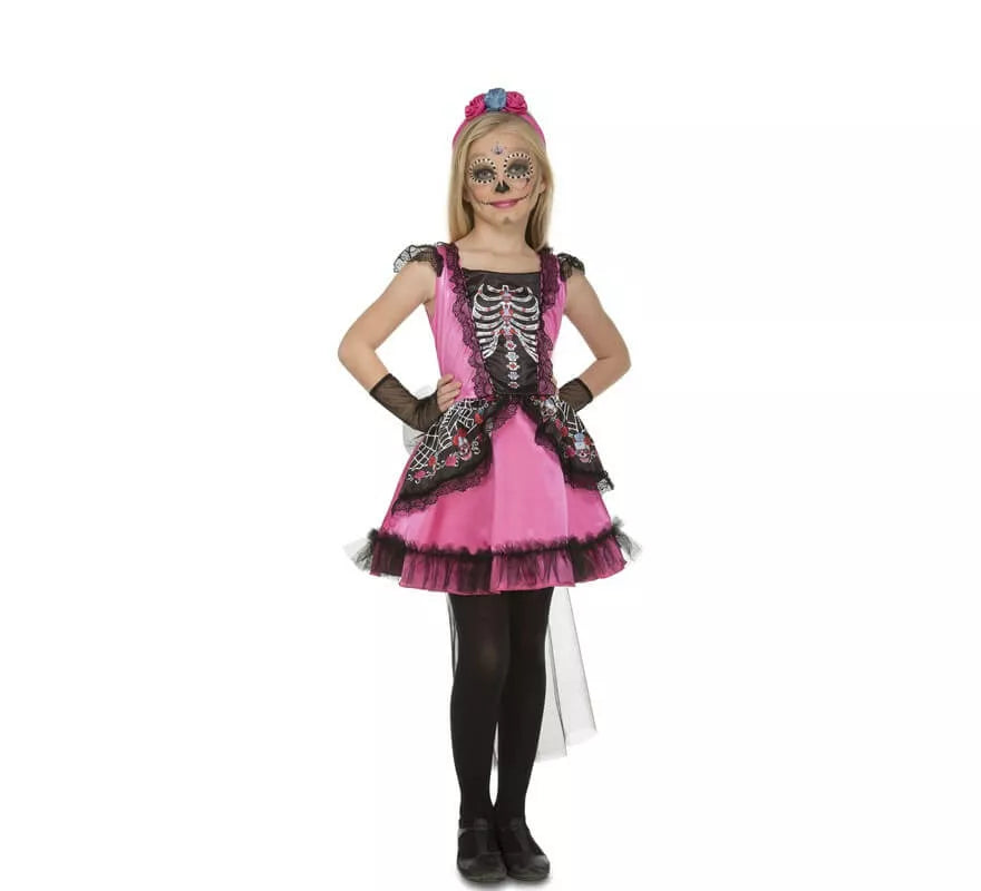 Translation missing: it.Disfraz de Damisela Esqueleto Rosa para niña