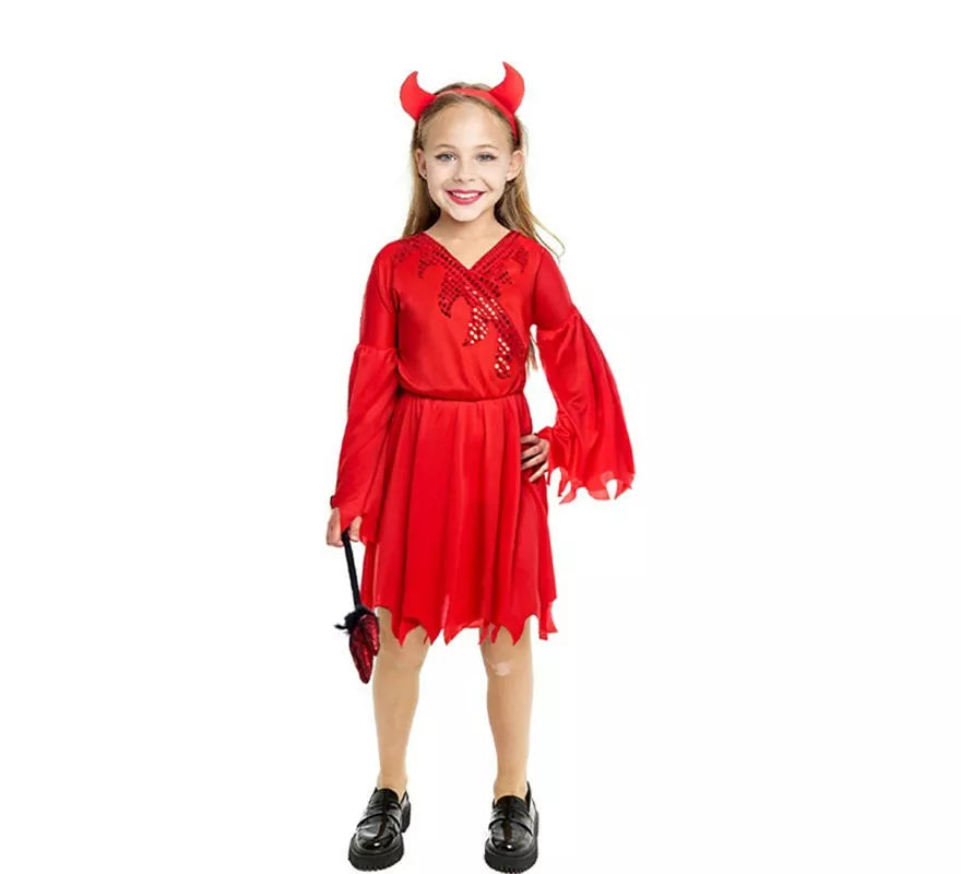 Translation missing: it.Disfraz de Diablesa moderna roja con diadema para niña