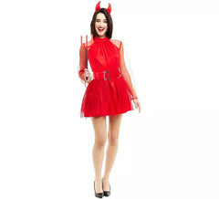Costume da diavolo moderno rosso con fascia e coda per donna