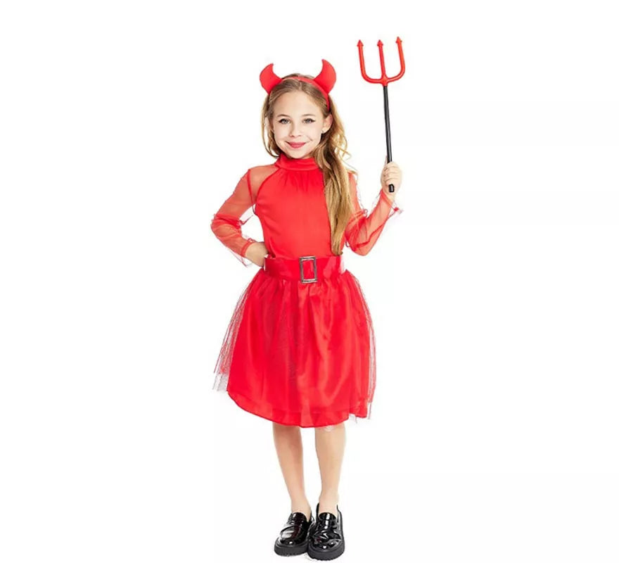 Translation missing: it.Disfraz de Diablesa moderna roja con diadema y cola para niña