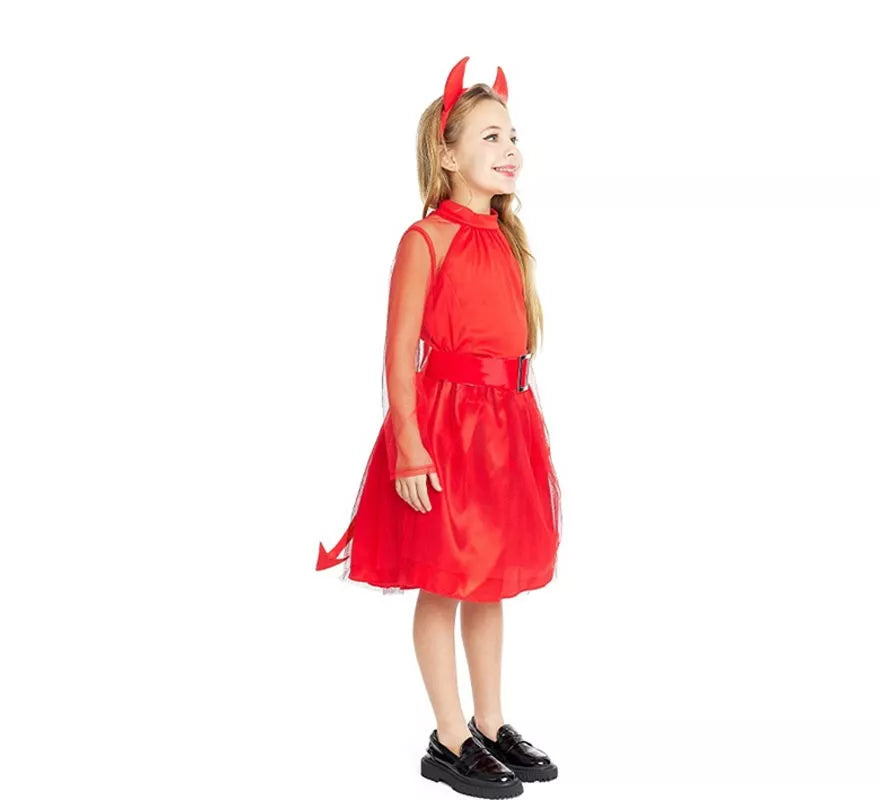 Translation missing: it.Disfraz de Diablesa moderna roja con diadema y cola para niña