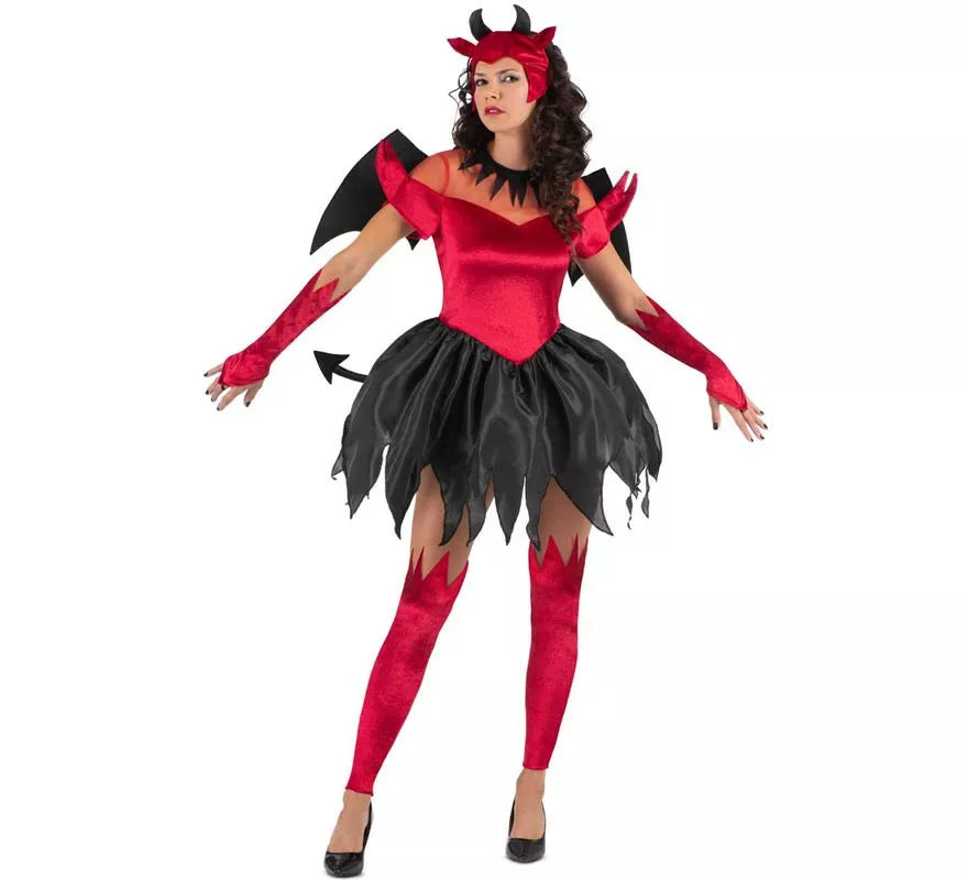 Translation missing: es.Disfraz de Diablesa rojo y negro con alas para mujer