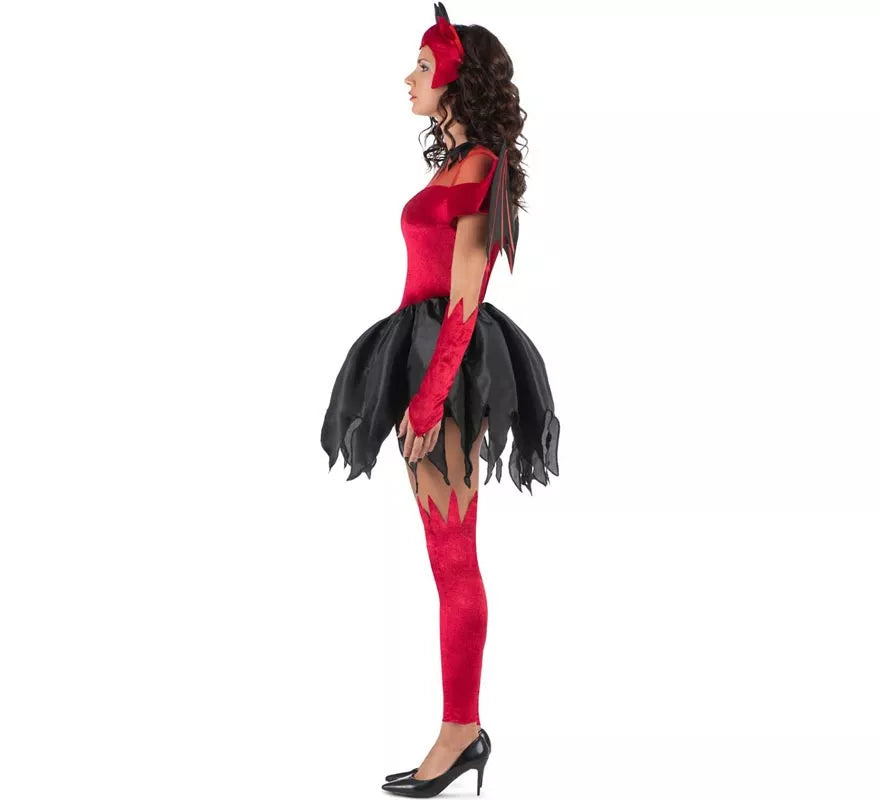 Translation missing: it.Disfraz de Diablesa rojo y negro con alas para mujer
