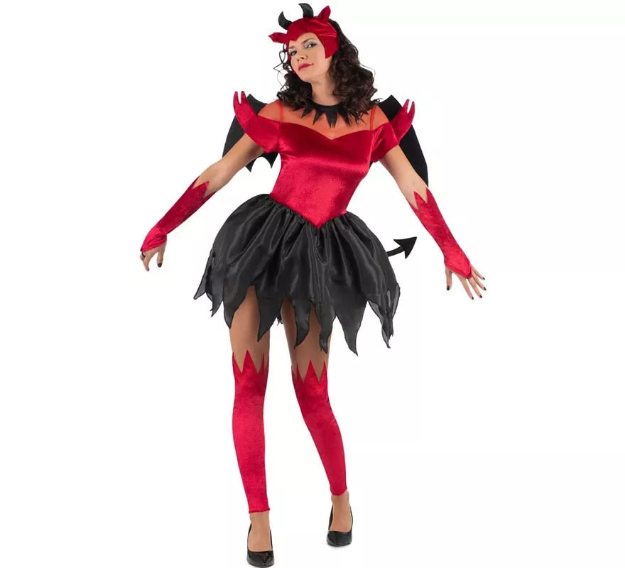 Disfraz de Diablesa rojo y negro con alas para mujer