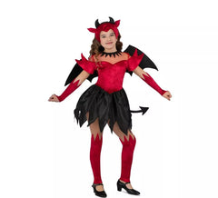 Costume da diavolo rosso e nero con ali per bambina