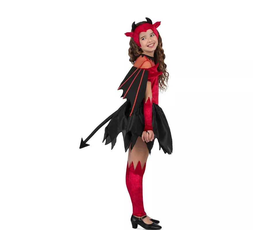 Disfraz de Diablesa rojo y negro con alas para niña