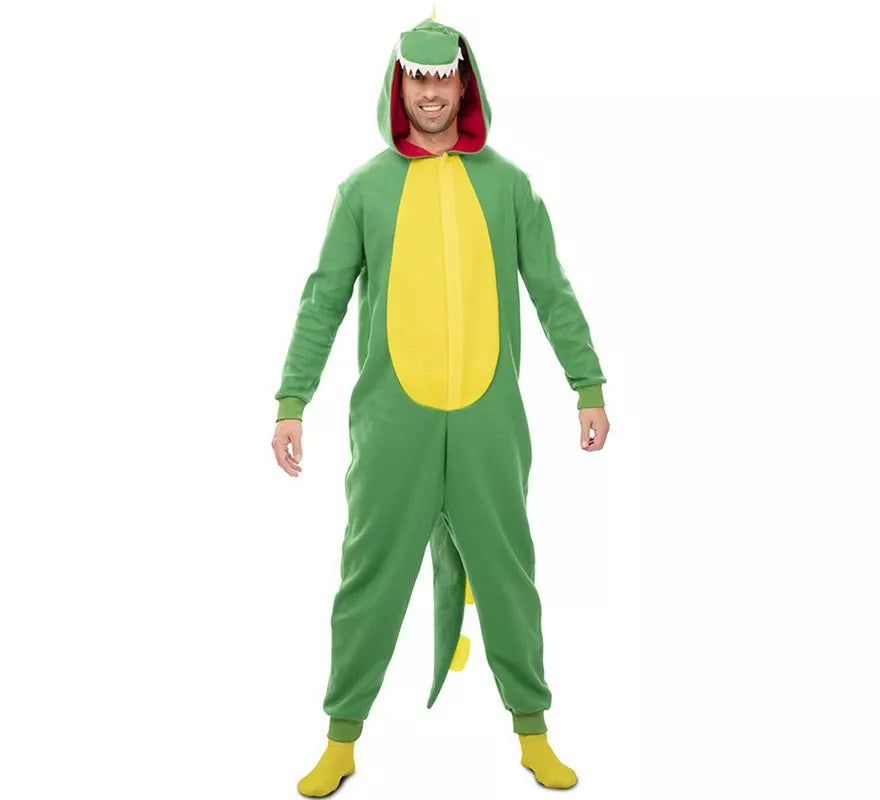 Translation missing: it.Disfraz de Dinosaurio Kugurumi verde y amarillo para adulto