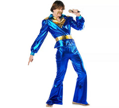 Costume da discoteca blu anni '70 da uomo