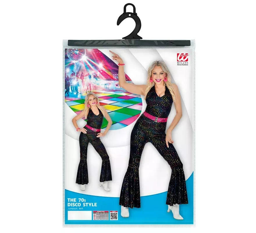 Translation missing: it.Disfraz de Disco de los años 70 negro con cinturón para mujer