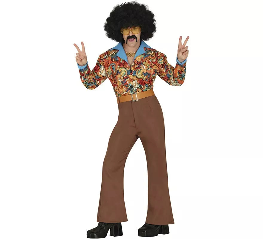 Disfraz de Disco marrón floral para hombre