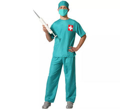 Costume da dottore blu con maniche corte per uomo