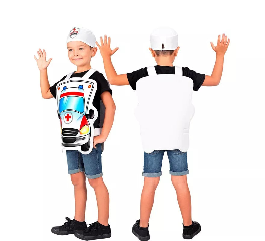 Translation missing: es.Disfraz de Doctor blanco en Ambulancia con gorro para niños