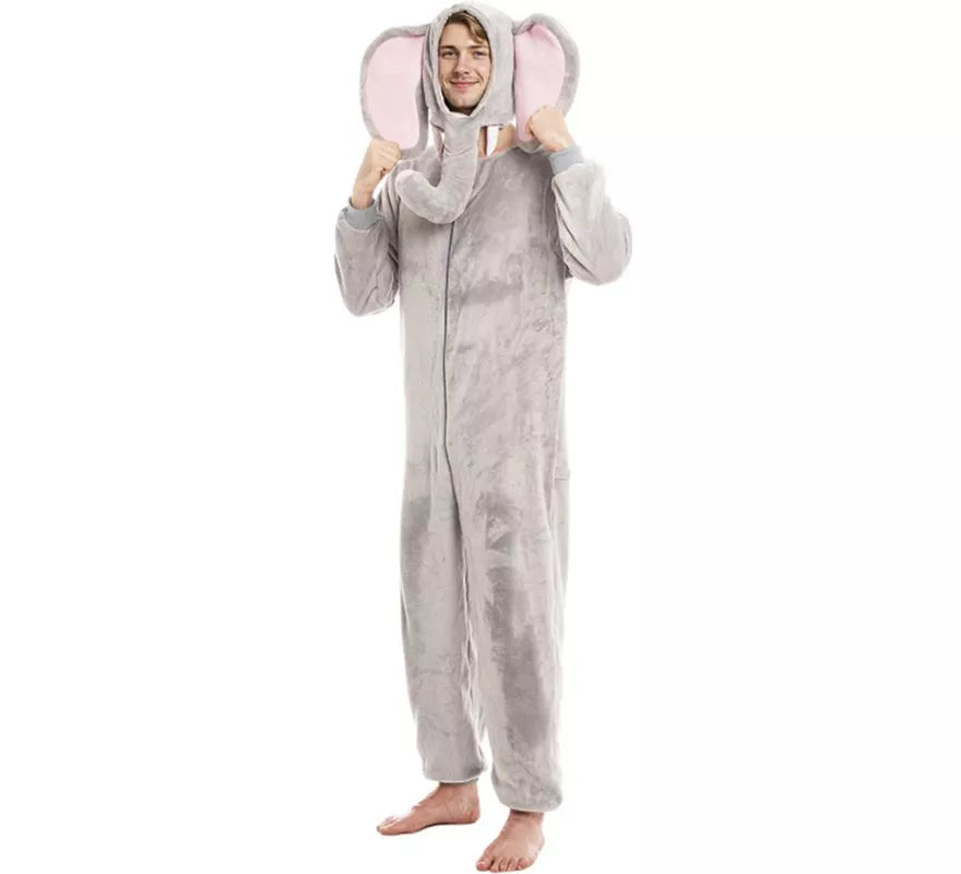 Translation missing: it.Disfraz de Elefante gris con gorro para adultos